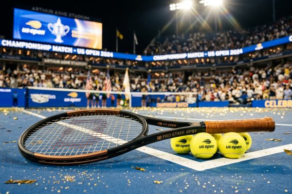 Ракетка US Open и чемпионские конфетти на корте
