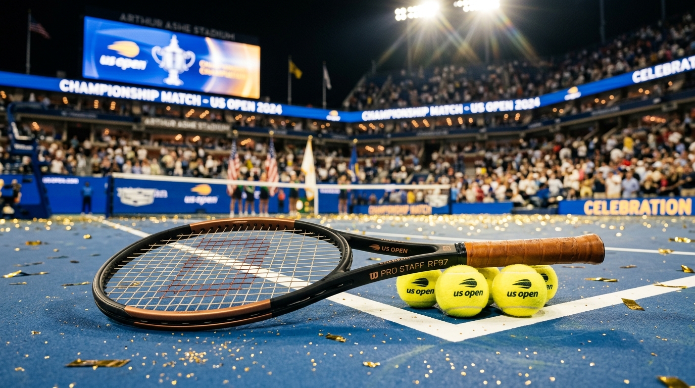 Ракетка US Open и чемпионские конфетти на корте